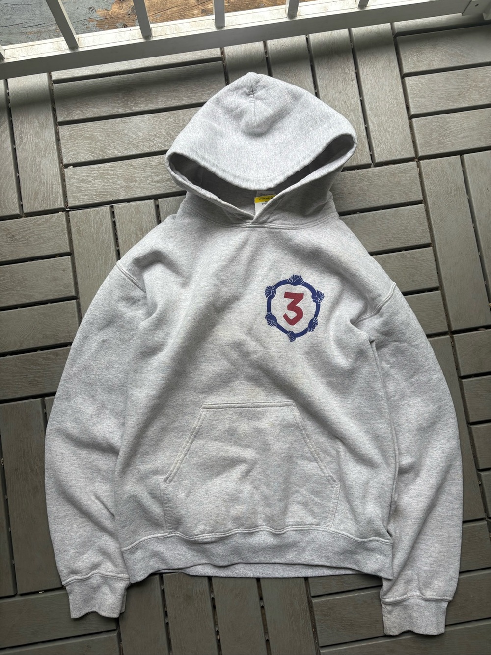 Gildan Light Gray Pullover Hoodie with Red & Navy Chest Emblem